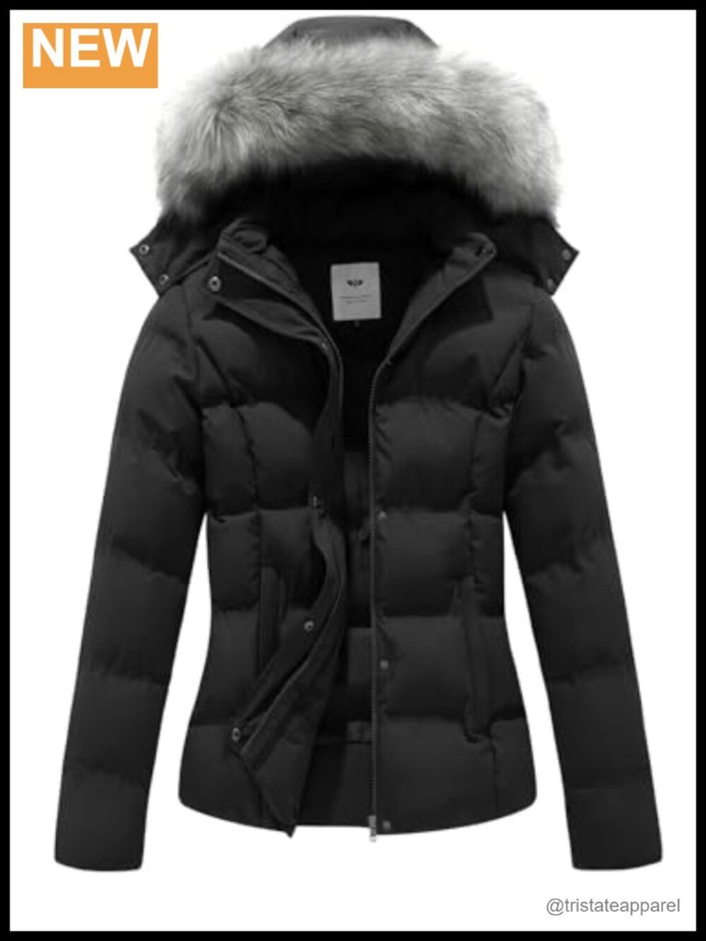 Quilted Puffer Coat Removable Faux Fur Hood Winter Jacket